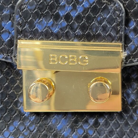 BCBG Faux Snakeskin Crossbody Bag – Blue & Black with Gold Chain - Picture 4 of 11